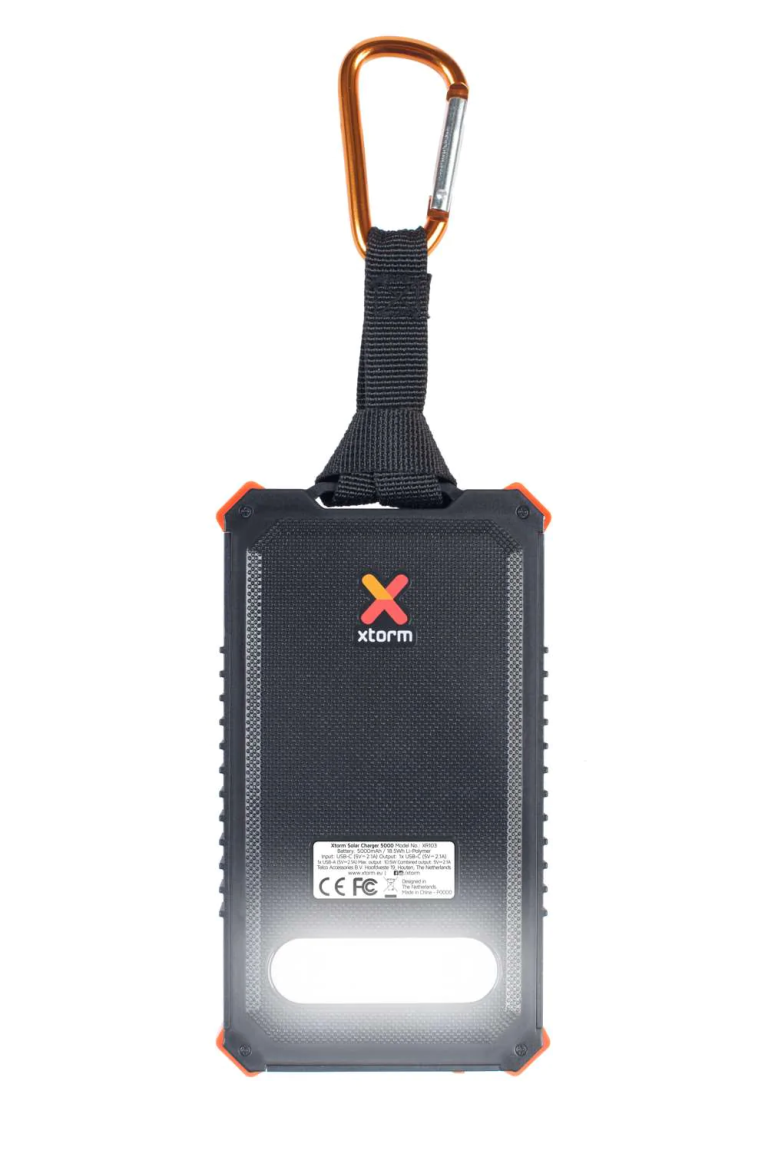 Xtreme Solar Power Bank Charger - 5000 mAh - Black/Orange